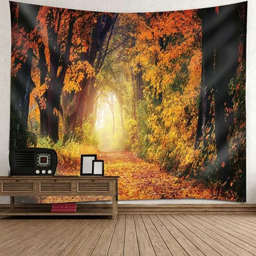 Beydodo Wandbehang Wandteppich Herbst, Wandvorhang Groß 350x256CM Ahorn Wald und Pfad Wall Tapestry Wandteppiche Wandtuch Schlafzimmer Kinderzimmer