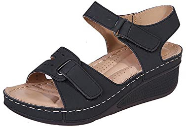 Zeiayuas Sandales Orthopédique Femmes été Marche Femme Confortable Plateforme Chaussures De Plage Antidérapantes Respirantes Bohême Bout Ouvert Sandales avec Talon Bloc