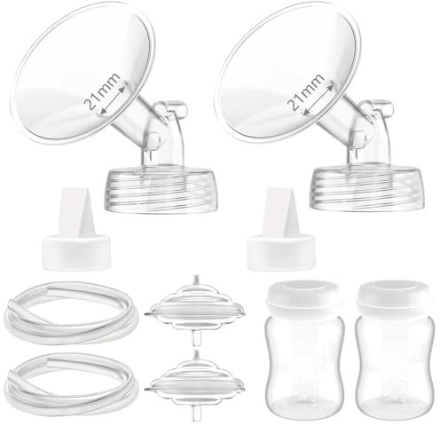 Momlacto Pump Parts Compatible with Spectra S1/S2/9Plus Breastpump, 2Set Replacement Parts Include Flange,Duckbill Valve,Backflow Protector,Tube,Bottle, Not Original Spectra Accessories (21mm Flange)
