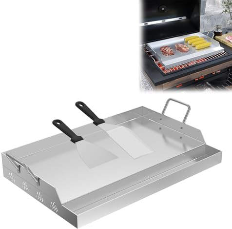 LZQ Plaque de cuisson en acier inoxydable avec poignées 47 x 32 x 7 cm | Plancha en acier inoxydable pour barbecues à gaz et au charbon de bois | Surface de cuisson | Accessoires de barbecue pour