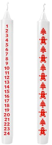 2PCS Weihnachtskerzen, Adventskalenderkerze in Rot, Kalenderkerze Weihnachten, Adventskalenderkerze in Rot, Weihnachten als Geschenk für Freunde und Familie, Lebkuchenmann-Muster