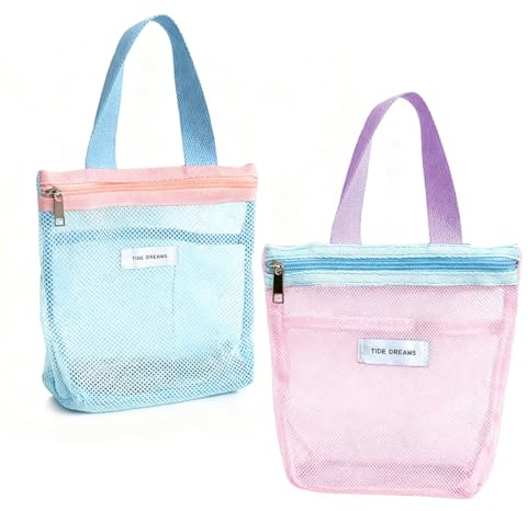 2 Stück Duschtasche,Duschtasche mit Griff, Netz-Duschkorb, Tragbare Strandtasche, Multifunktionale Strandtasche aus Mesh, für Duschraum, Strand, Fitnessstudio, Reise-Toilettenartikel