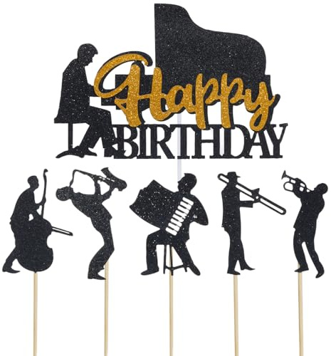 21 piezas de jazz fiesta temática decoración para tartas de cumpleaños decoración de jazz bola temática Happy Birthday Cake Topper decoración para cupcakes decoración para cumpleaños boda fiesta