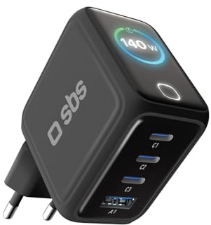 SBS Pulse Power 140W USB-C, GaN-Technologie, Power Delivery (PD 3.1 PPS), AI Smart Display, Touch-Steuerung, AFC, Netzteil mit Schnellladen, Ladegerät für Notebook, Tablet, iPhone, Android
