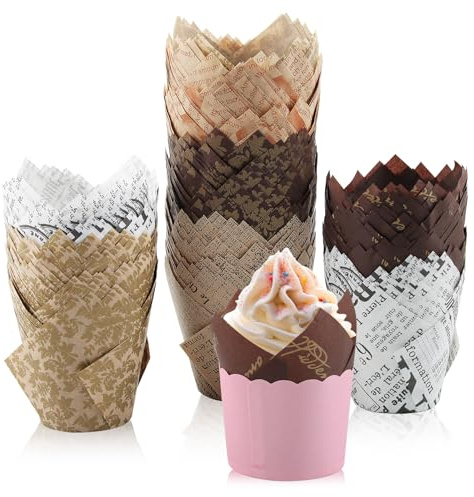 XIMEY Pirottini per Muffin Carta, Pirottini Muffin tulipano, Cupcake 300 Pezzi, Cupcake Liners per Cottura, Dolci, Feste, Natale e Compleanni, Dimensioni Standard (Tulipani-D)