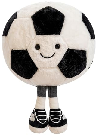 GWEOR Fußball Plüschtier Kissen 25cm, Weiches Kuscheltier mit Armen, Beinen und Lächeln, Fussball Geschenke für Wettkampf Events, Deko und Mitgebsel für Kinder