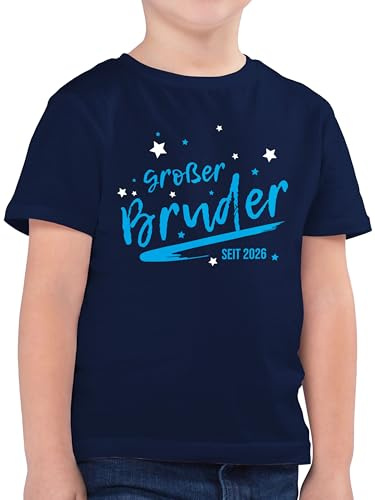 Kinder T-Shirt Jungen - Großer Bruder seit 2026 Sterne - 116 (5/6 Jahre) - Dunkelblau - 2022 Pullover Big Brother Tshirt große brüder großen Shirt großer+Bruder+Shirt Bruder groser Shirts