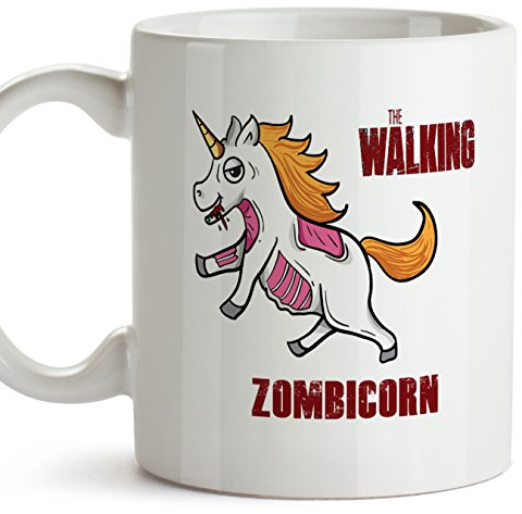 MUGFFINS Taza Unicornio (en inglés) - The Walking Zombiecorn - Regalo original con frases divertidas para desayunos