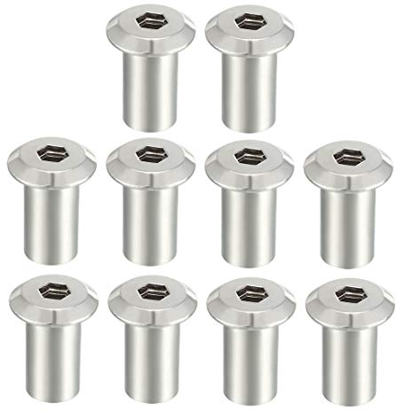 sourcing map 10pcs M10x21mm Niet Innensechskant Einsatzmutter Schraubenpfosten vernickelt