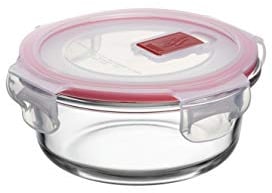 Tatay Fiambrebra de Alimentos, Vidrio, Hermética, 0.4 L de Capacidad, Tapa de Clip, Libre de BPA, Apto Microondas, Horno, Congelador y Lavavajillas, Color Rojo, Medidas 13.7 x 13.7x 6.2 cm