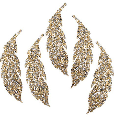 Rhinestones Patches, 5PCS Iron On Leaves Applique with Sparkly Gold Design for DIY Clothes Backpacks Jeans T-Shirts Caps, Easy to Apply Rhinestone Embellishment for Teens Adults C