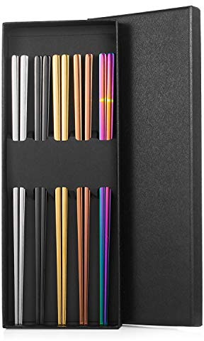 Palillos de acero inoxidable de 5 colores, palillos metálicos de acero inoxidable, metal de calidad, palillos de oro rosa, palillos cuadrados de acero inoxidable, 23 cm