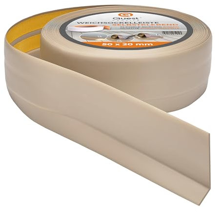 Quest Battiscopa Morbido Adesivo - 50 mm x 20 mm - Listello in PVC, Finitura Flessibile, Profilo Angolare per Cucina, Bagno, Parete, Pavimento - Decorativo (Beige, 20m)
