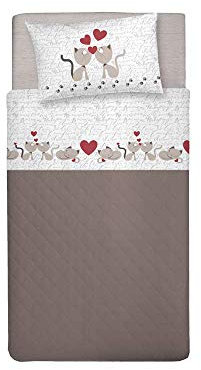 PENSIERI DELICATI Completo Letto Singolo 100% Cotone, Completo Lenzuola Singolo 90x200 Comprensivo di Lenzuolo sotto, Lenzuolo sopra e 1 Federa a Sacchetto, Made in Italy, Fantasia Gattini Beige