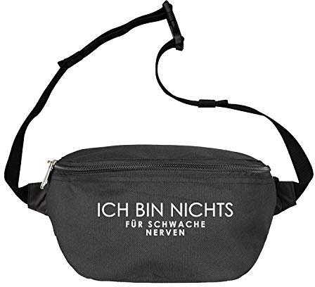 OwnDesigner Ich bin nichts für schwache nerven Bauchtasche mit Spruch Gürteltasche Aufdruck Umhängetasche Damen Herren Unisex Motiv (Bauch-482-Schwarz)