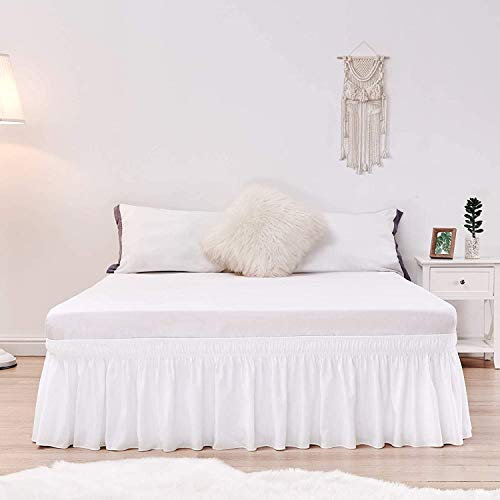 Jupe de lit de Couleur Unie élastique froncée, 38 cm de Hauteur pour lit (Color : White, Size : 90X190+38)