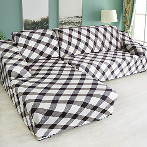 LNXSESN Sofabezug Braungrau-Cremefarbenes Plaid Sofa überzug Stretch Couch überzug Elasthan Universal Sofabezug Ecksofa Moderne Anti-Haar Sofa Cover Einstellbar Antirutsch Couchbezug 2 Sitzer