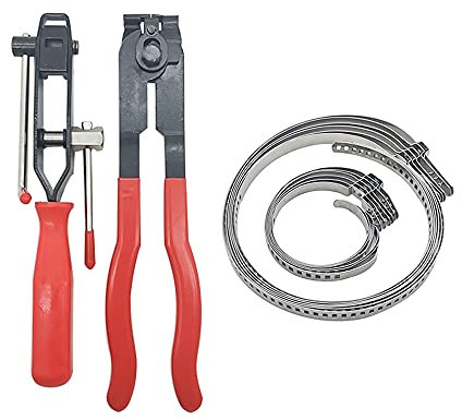 CV Boot Clamp Pliers CV Joint Ear Clamp Banding Tool with 12pcs Adjustable Axle Boot CV Joint Bands Drive Axle Shaft Joint Crimp Clamps Fit for Most Cars