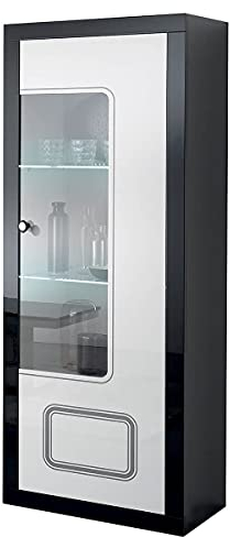 AltoBuy Robbie - Vitrine 1 Porte Droite Laqué Noir et Blanc