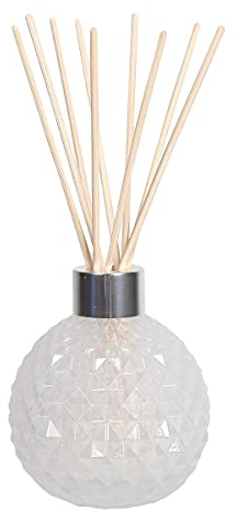 Woodbridge leeres Reed Diffuser Glas | zum Selbstbefüllen | Weiß | Schickes Diffuser Glas inklusive 50 Stück Rattan Reeds zur Duftverteilung | geruchsneutralisierender Luftentfeuchter