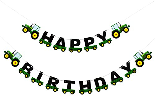 Oblique Unique® Happy Birthday Girlande Banner mit Traktor Motiven für Kindergeburtstag von Jungen Geburtstag Party Feier Deko für Jungs Junge