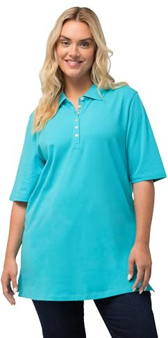 Ulla Popken Women's Polo Shirt, Velvet Band Button Placket, Regular, Half Sleeves T, Theodore River (Replacement Colour), 20-22