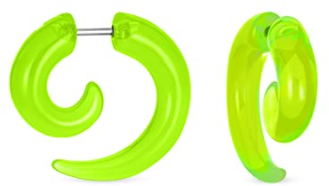 Unisex Durchsichtige Neon Grüne Große Runde Wirbel Spiral Tribal Fake Faux Ohrstecker Taper Ohrringe Aus Acrylharz Und Chirurgischem Stahl Für Frauen Männer Teenager