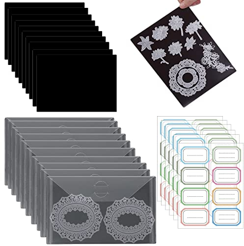 40 Stück Gummi-Magnetbögen, 0,5/0.3 mm Dicke, mit transparenten Stempel-Aufbewahrungstaschen, 48 Etiketten Aufkleber, Stanzformen, Schablonen-Organizer für Kartenherstellung