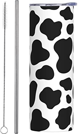 Animal Cow Pattern Print Black Tumbler Cup 20 oz, Stainless Steel Mug Vaccum Insulated Skinny Tumblers with Lid and Straw Double Wall Feak Proof Coffee Travel Mug Birthday Gift for Women Men