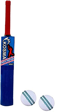 Kosma Kwik Cricketschläger mit Bällen und Tragetasche | Crazy Cricketschläger Nr. 5 (76,2 cm) mit 2 x Cricket-Übungsbällen & einer Tragetasche | Cricket-Coaching-Ausrüstung | Rot & Königsblau