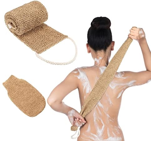 2 Pezzi Guanto esfoliante,Fascia Esfoliante Schiena,per la schiena Cintura di lavaggio con esfoliazione alla schiena adatto,per Esfoliare e Pelle Morta per Uomo e Donna