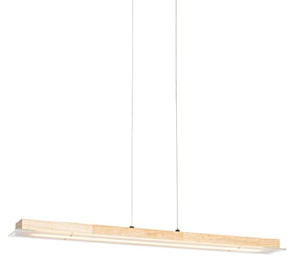 Qazqa - Landhaus I Vintage Ländliche Hängelampe I Pendellampe I Pendelleuchte Holz inkl. LED mit Touchdimmer - Platin Touch-funktion Dimmer I Dimmbar I Wohnzimmer - Länglich - I