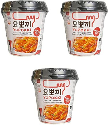 Topokki Pamai Pai Dreierpack: 3 x 140g YOPOKKI Reiskuchen SWEET & SPICY Rice Cake Sauce, 420.0 grams