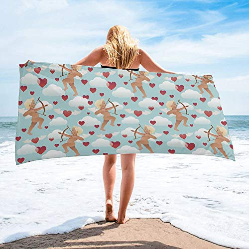 Blaues Handtuch, niedlicher Amor-Liebespfeil, personalisierbar, schnell trocknend, Strandtuch, Sanddecke, leicht, saugfähig, übergroß, große Handtücher für Badezimmer, Hotel, Fitnessstudio, Spa, Pool,