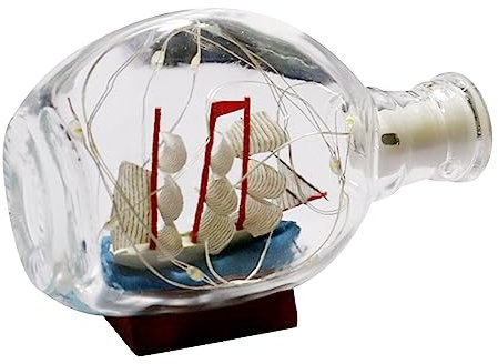 SSIMOO Segelboot-Driftflasche, Glasornament, Schiff in Einer Flasche mit Licht, Driftflasche, Heimdekoration, Ornament, Segelboot in der Flasche