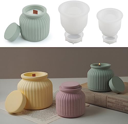 2 Sizes Candle Jar Molds, Silicone Concrete Molds for Candle Holder with Lids, Candles Resin Mould Epoxy Resin Casting Molds DIY for Candle Making Supplies Scented Candles (Style B)