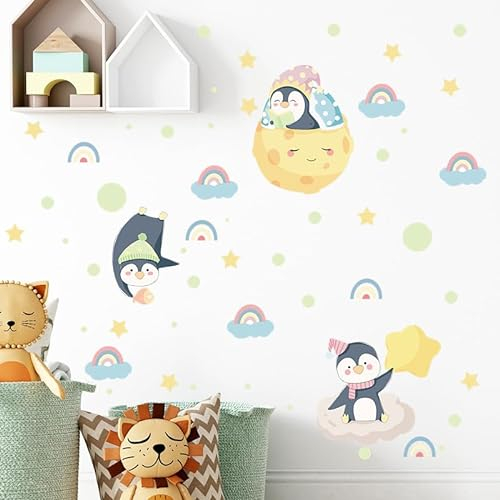 Wandsticker Kinderzimmer Wandtattoo Giraffe Wandaufkleber Sticker Mädchen Hase Pinguin Wandaufkleber Spielzimmer Elefant Kinderzimmer Deko Aufkleber (Pinguin)