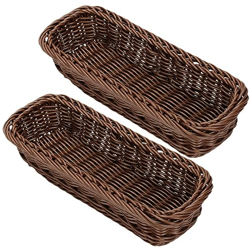PRETYZOOM Silverware Organizer Basket 2pcs Seagrass Storage Baskets Long Narrow Rectangular Wicker Baskets for Bedroom Living Room Bathroom Shelves Cutlery Spices Jar Coffee