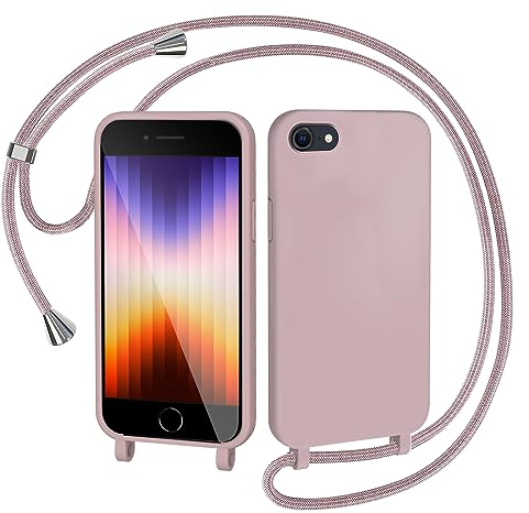 AOMYKE Handyhülle für iPhone 6 / iPhone 7 / iPhone 8 / iPhone SE 2020 Hülle mit Band, iPhone 6/7/8/SE 2020 Hülle zum Umhängen Schutzhülle mit Kette Kordel Weich TPU Liquid Silikon Case, Pink