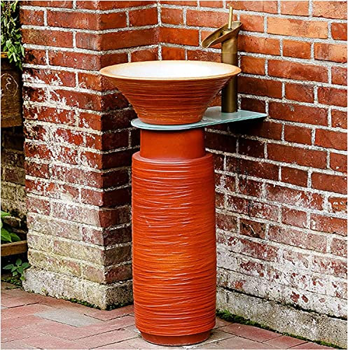 Lavandino da Bagno Art con piedistallo Completo, Lavandino da Bagno in Ceramica Lussuoso su piedistallo Lavandino Rotondo Freestanding Lavandino per lavabo su piedistallo (A Piccolo)