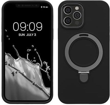 kalibri Hülle kompatibel mit Apple iPhone 12 Pro Hülle - Silikon Case kompatibel mit MagSafe - Cover mit Stand Fingerhalter Schwarz
