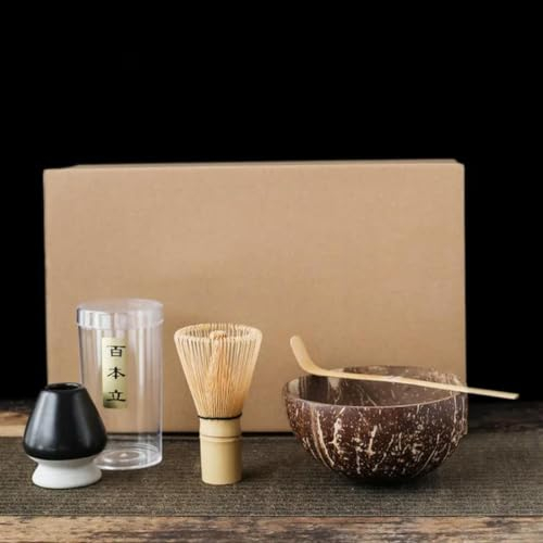 Service à thé Matcha en noix de coco, fait à la main, facile à nettoyer, Kit de support d'outils, bol, fouet, cuillère, cadeau d'anniversaire, fournitures de cuisine, 4/5 pièces