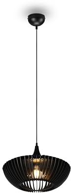 lightling Calvino Pendelleuchte, Ø 40 cm, höhenverstellbar bis max. 150 cm, schwarz matt Metall, Holzelemente, E27, max: 40W