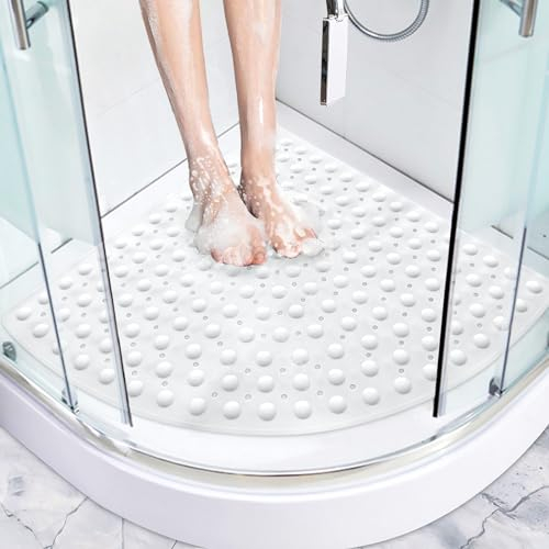 Tappetino da doccia angolare antiscivolo, 70 x 70 cm, antiscivolo, triangolare, con ventose, in PVC, antiscivolo, per doccia con fori di scarico, tappetino antiscivolo (70 x 70 cm, bianco)