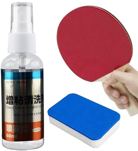 Tischtennis-Gummi-Reiniger, professionelles Schläger-Pflegeset, 60 ml Spray und , Tischtennisschläger-Reiniger-Set, hält Gummitackiness, Pong-Gummi-Reiniger, Schläger-Reinigungslösung