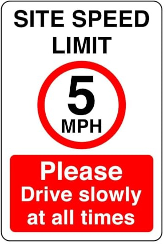 Geschwindigkeitsbegrenzung von 5 km/h. Bitte fahren Sie immer langsam. 3 mm Aluminium-Dibond hohe Sichtbarkeit und Haltbarkeit für den Innen- und Außenbereich (200 mm x 150 mm) sorgt für Sicherheit