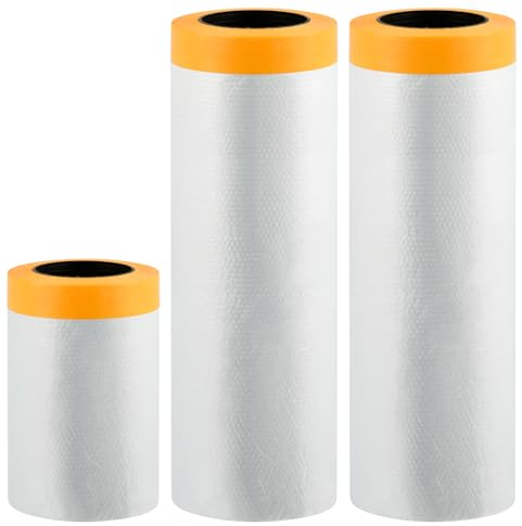 YOPEUC 3er Goldband Abdeckfolie mit Klebeband 42m (280cm, 150cm, 55cm), Abdeckfolie Maler Malerfolie Abdeckfolie für Innen, Abklebeband mit Folie Malerfolie mit Klebeband Abklebefolie- UV-Schutz