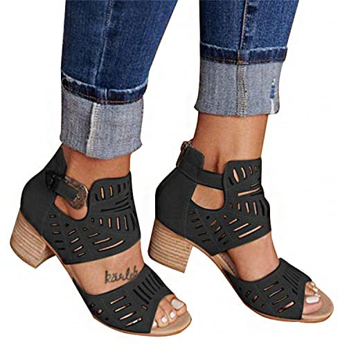 Blockabsatz Sandalen Damen Ausgeschnitten Peep Toe Stiefeletten Gladiator Sandalen Sommer Schuhe