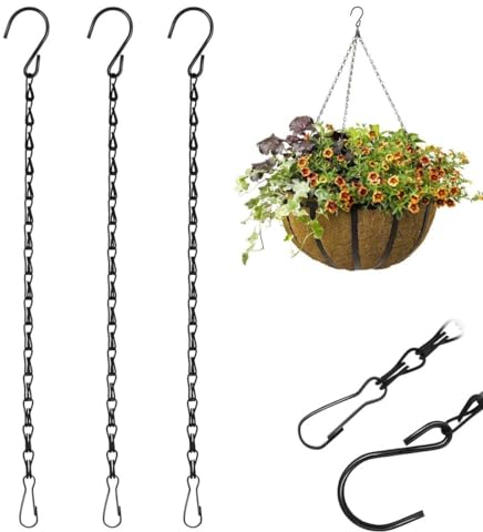 QEQSHQO 3 STK Blumenampel Ketten, Metallkette Zum Aufhängen Korb Kette Mit Haken, Für Pflanzer Korb Vogelfutterspender Vogelhaus Laternen Ornamente Windspiel Billboards DIY Basteln (Schwarz)