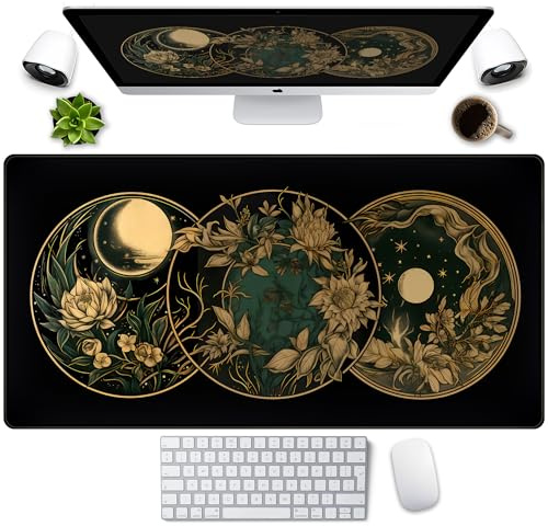 Aesthetic Celestial Desk Mat Vintage Flowers Desk Pad Large Mouse Pad Gaming Mousepad Extended XXL Computer Mat 31.5x15.75 in, Cute Laptop Keyboard and Mouse Mat for Women Office Desk Decor Pad